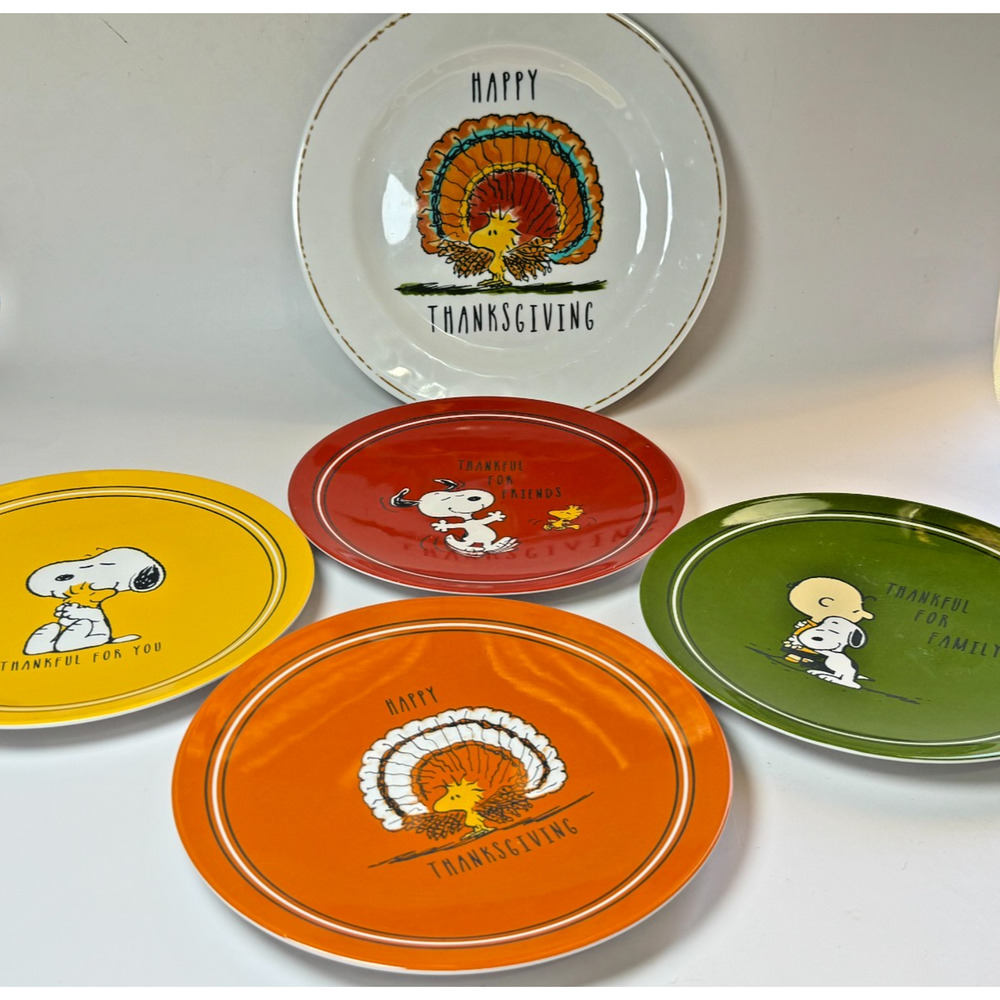 Peanuts Snoopy Pottery Barn Thanksgiving Holiday 5 Piece Plate Set Kids Melamine